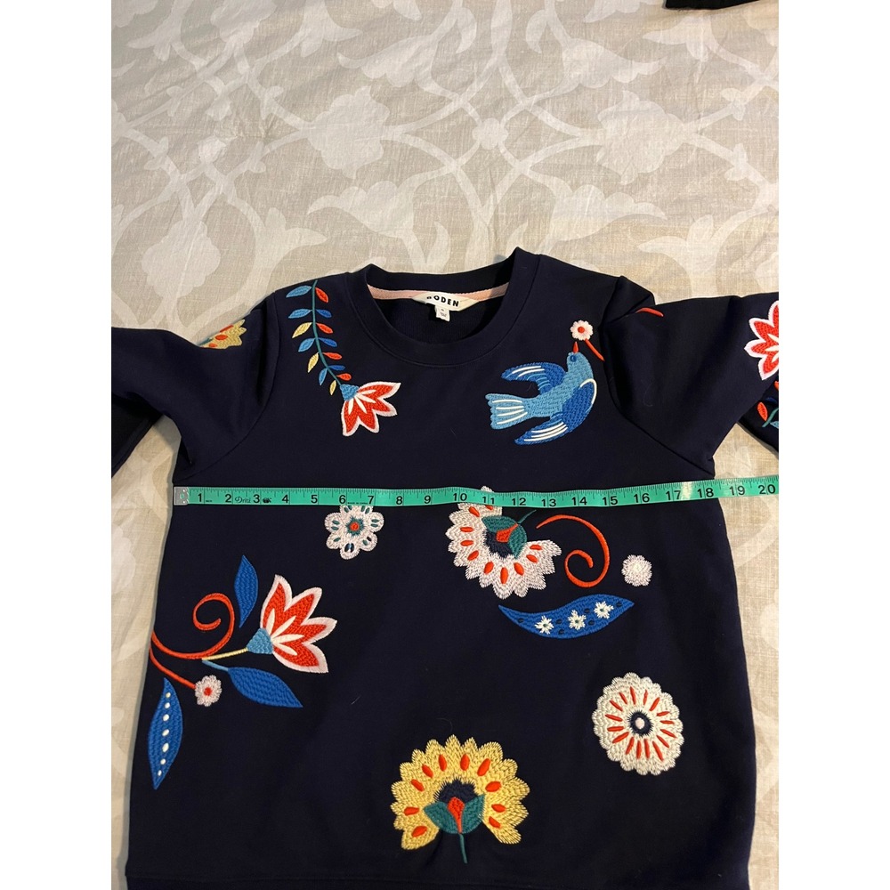 Boden Hannah Embroidered Bird Floral Navy Sweatshirt XS - Picture 6 of 8